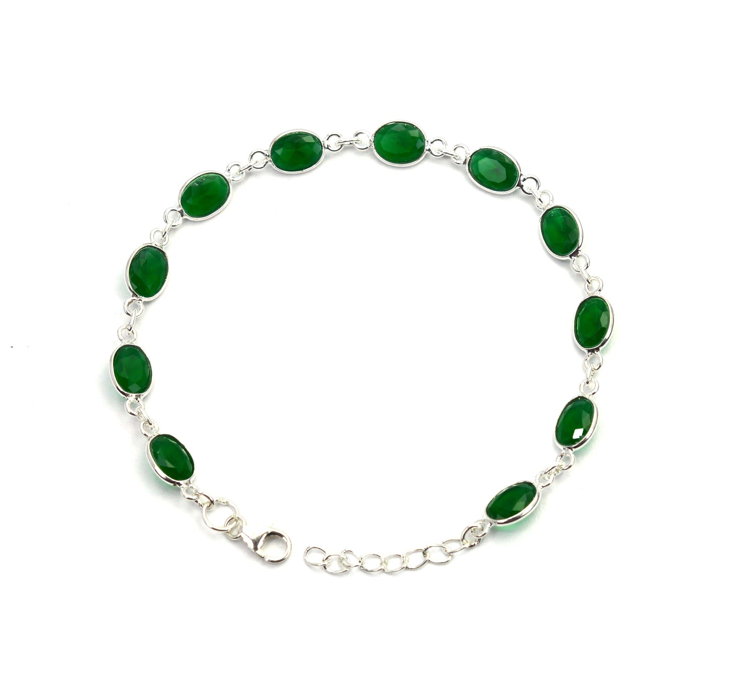 925 SOLID STERLING SILVER CUT Simulated Emerald HANDMADE BRACELET - 8.5 INCH