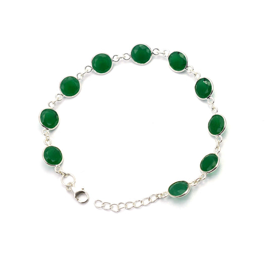 925 SOLID STERLING SILVER CUT Simulated Emerald HANDMADE BRACELET - 7.8 INCH