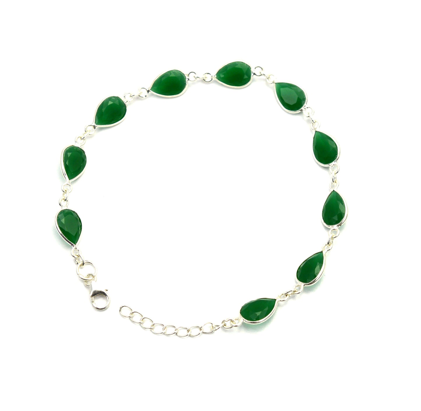 925 SOLID STERLING SILVER CUT Simulated Emerald HANDMADE BRACELET - 8.7 INCH