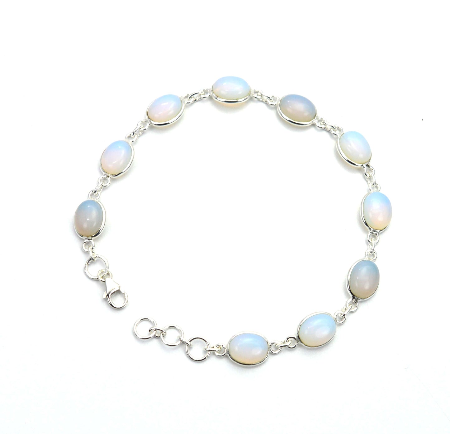 925 SOLID STERLING SILVER MILKY OPALITE HANDMADE BRACELET - 8.1 INCH