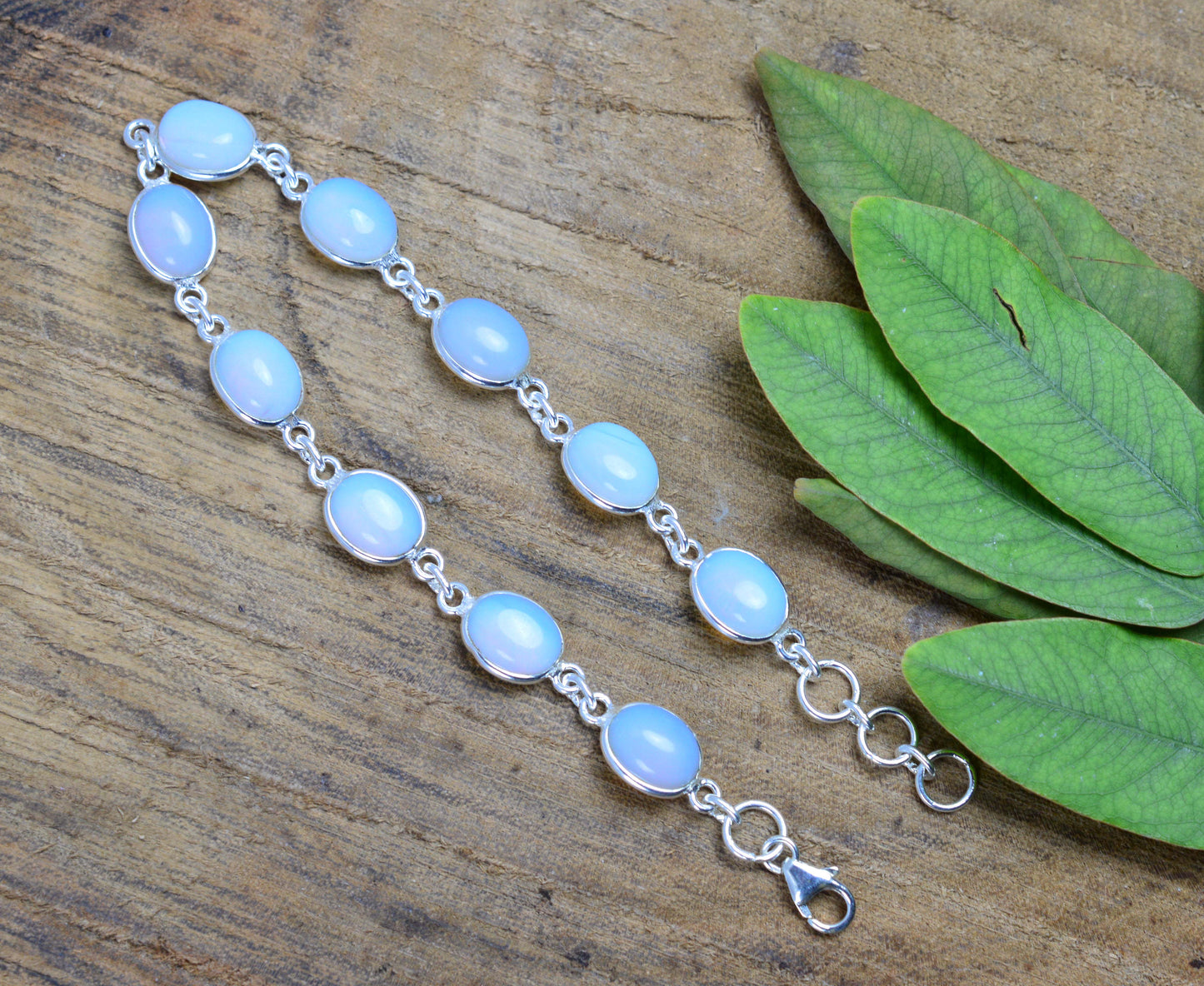 925 SOLID STERLING SILVER MILKY OPALITE HANDMADE BRACELET - 8.1 INCH