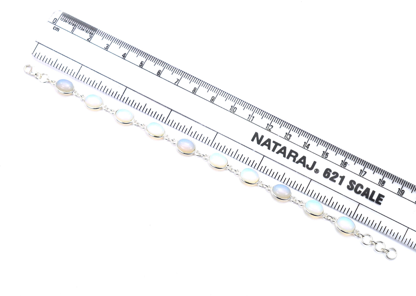 925 SOLID STERLING SILVER MILKY OPALITE HANDMADE BRACELET - 8.1 INCH