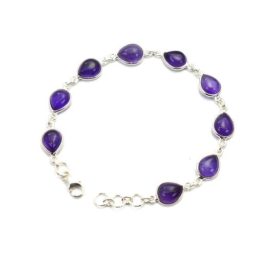 925 SOLID STERLING SILVER PURPLE AMETHYST HANDMADE BRACELET -7.7 INCH