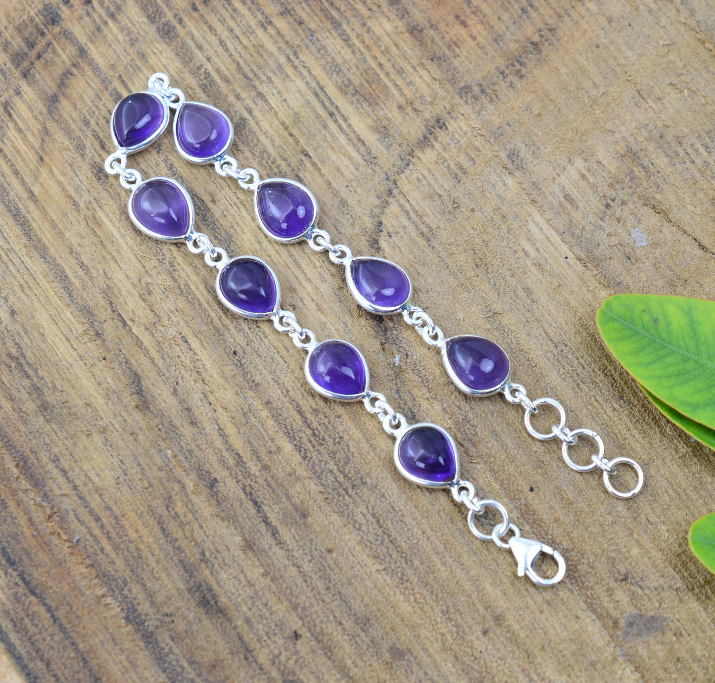 925 SOLID STERLING SILVER PURPLE AMETHYST HANDMADE BRACELET -7.7 INCH