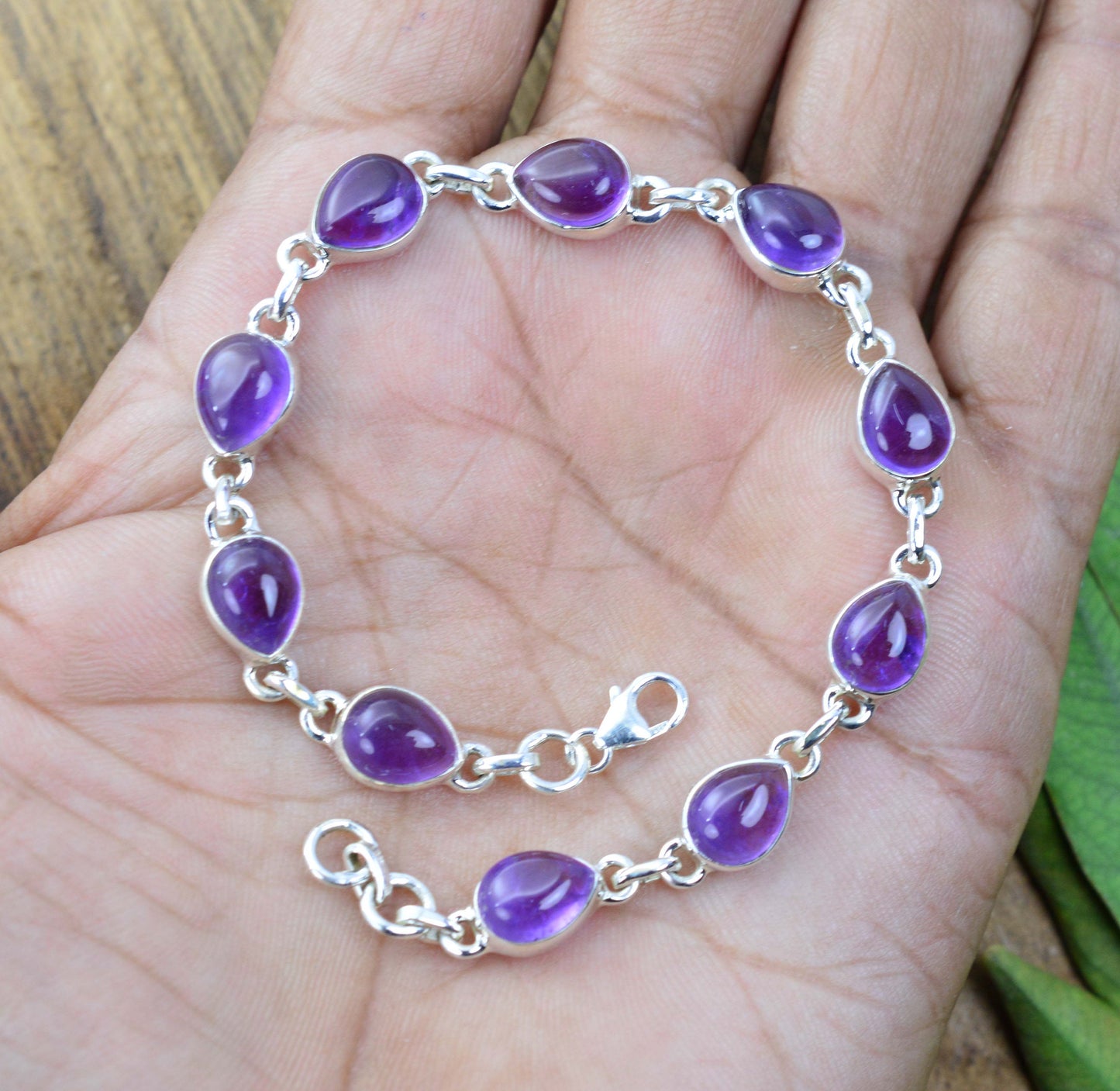 925 SOLID STERLING SILVER PURPLE AMETHYST HANDMADE BRACELET -7.7 INCH