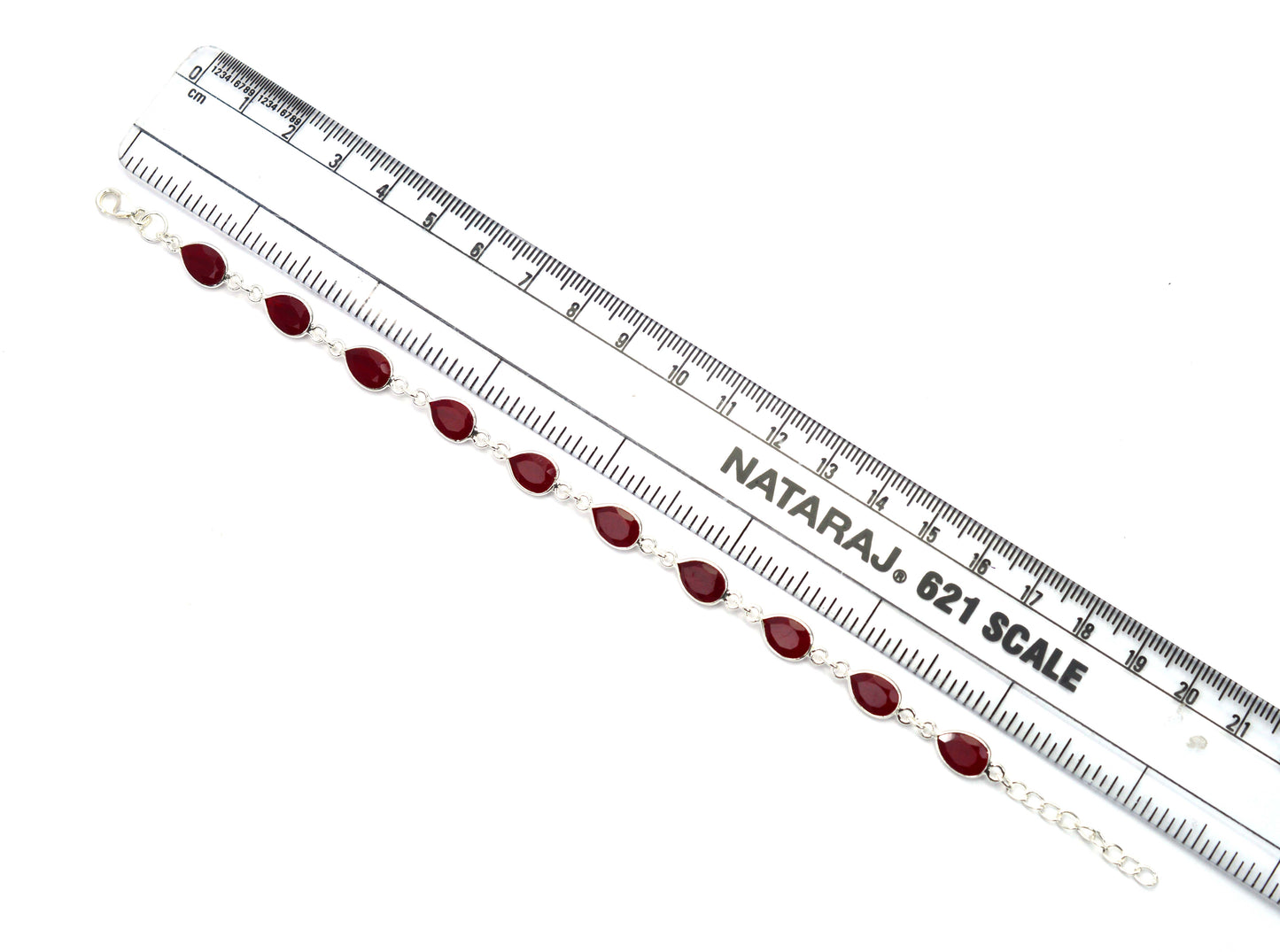 925 SOLID STERLING CUT Simulated Ruby HANDMADE BRACELET - 8.2 INCH