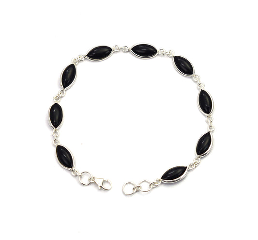 925 SOLID STERLING SILVER BLACK ONYX HANDMADE BRACELET - 8.3 INCH