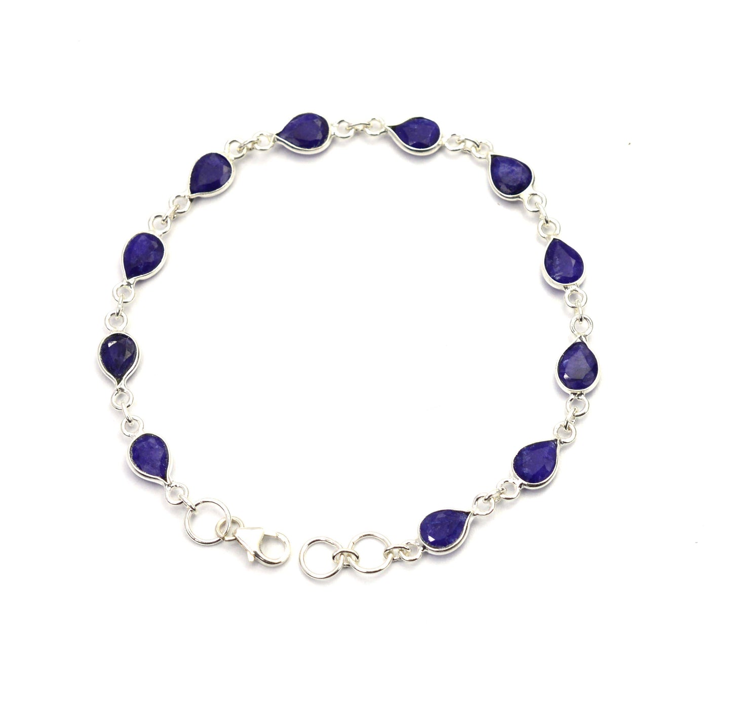 925 SOLID STERLING SILVER CUT Simulated Sapphire HANDMADE BRACELET - 8 INCH