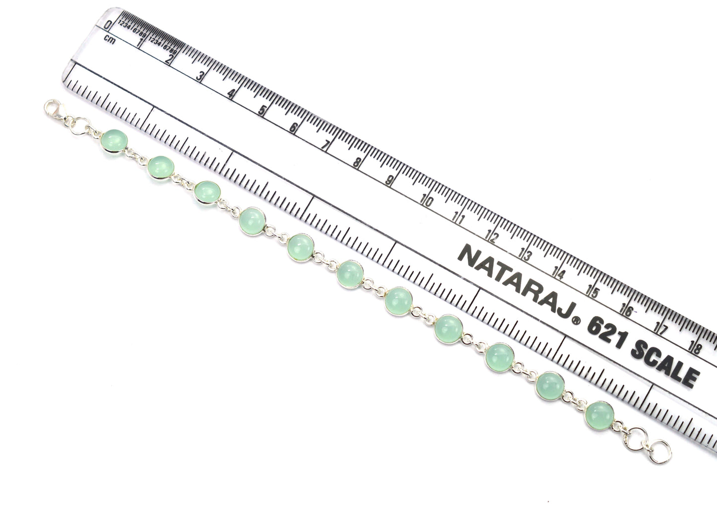 925 SOLID STERLING SILVER AQUA CHALCEDONY HANDMADE BRACELET - 7 INCH