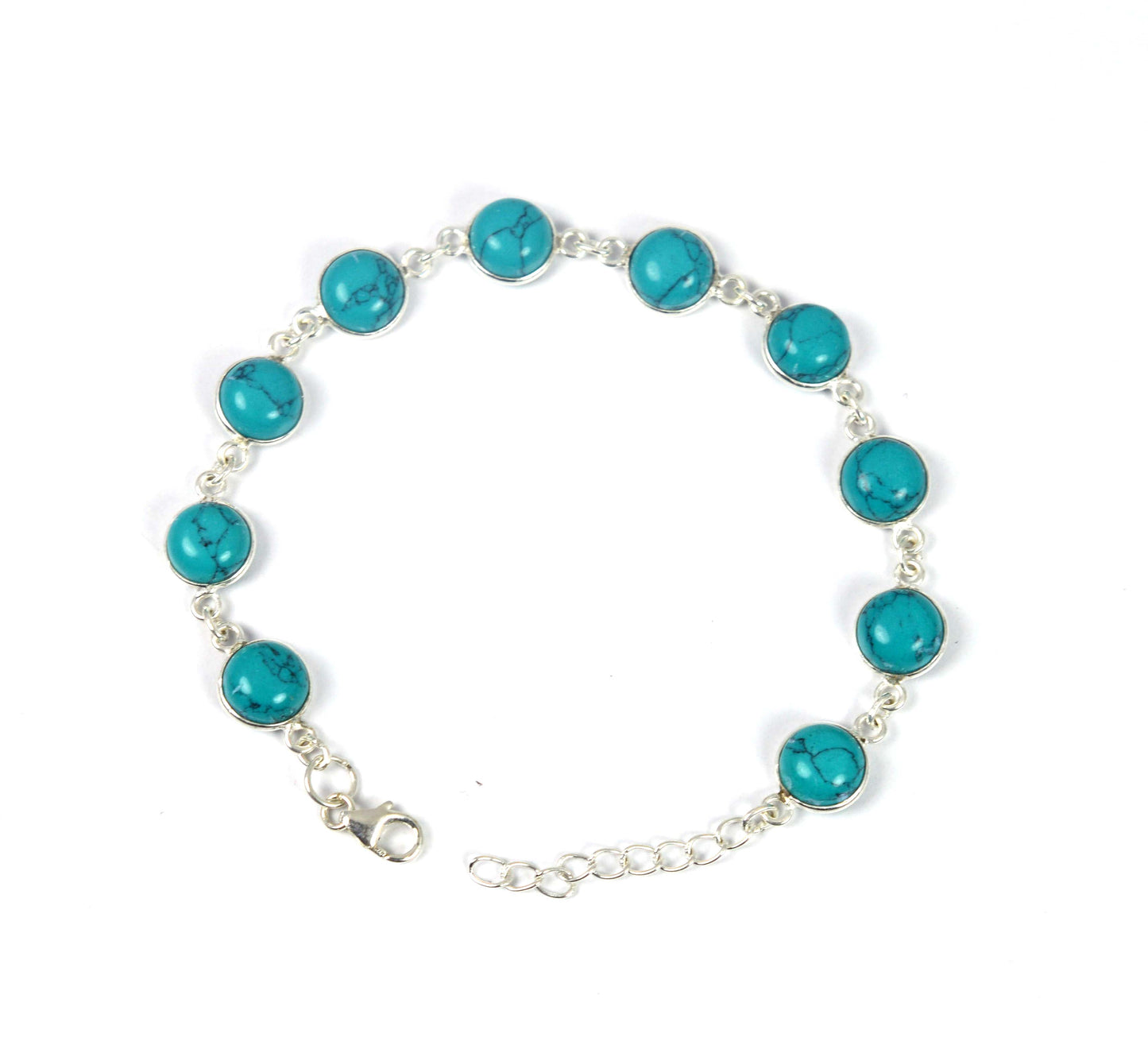 925 SOLID STERLING SILVER BLUE TURQUOISE HANDMADE BRACELET - 8 INCH