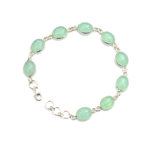 925 SOLID STERLING SILVER AQUA CHALCEDONY HANDMADE BRACELET - 7.5 INCH