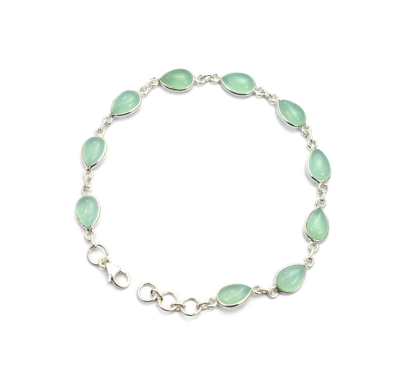 925 SOLID STERLING SILVER AQUA CHALCEDONY HANDMADE BRACELET - 8 INCH