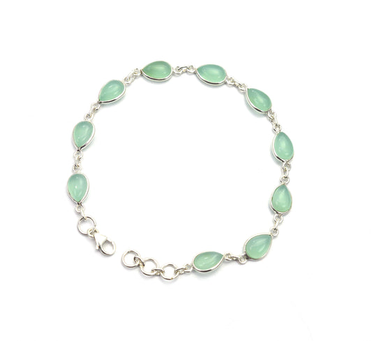 925 SOLID STERLING SILVER AQUA CHALCEDONY HANDMADE BRACELET - 8 INCH