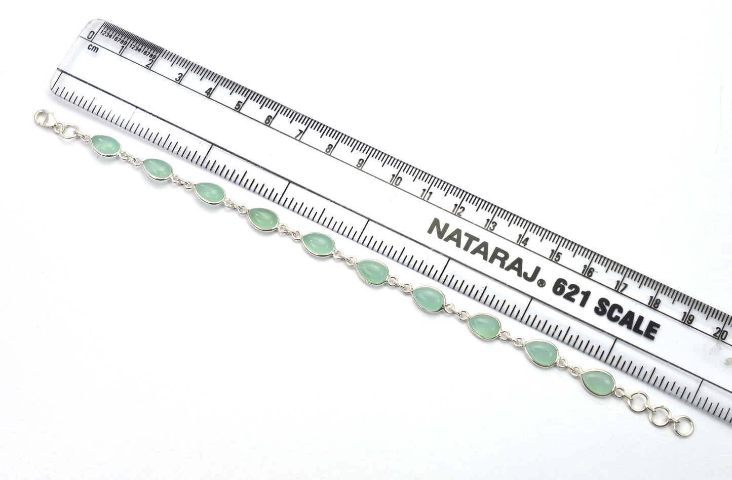 925 SOLID STERLING SILVER AQUA CHALCEDONY HANDMADE BRACELET - 8 INCH