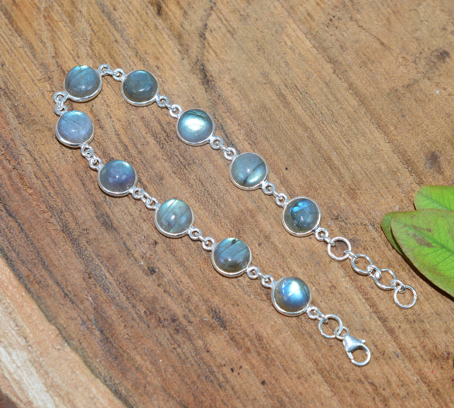 925 SOLID STERLING SILVER LABRADORITE HANDMADE BRACELET - 7.5 INCH