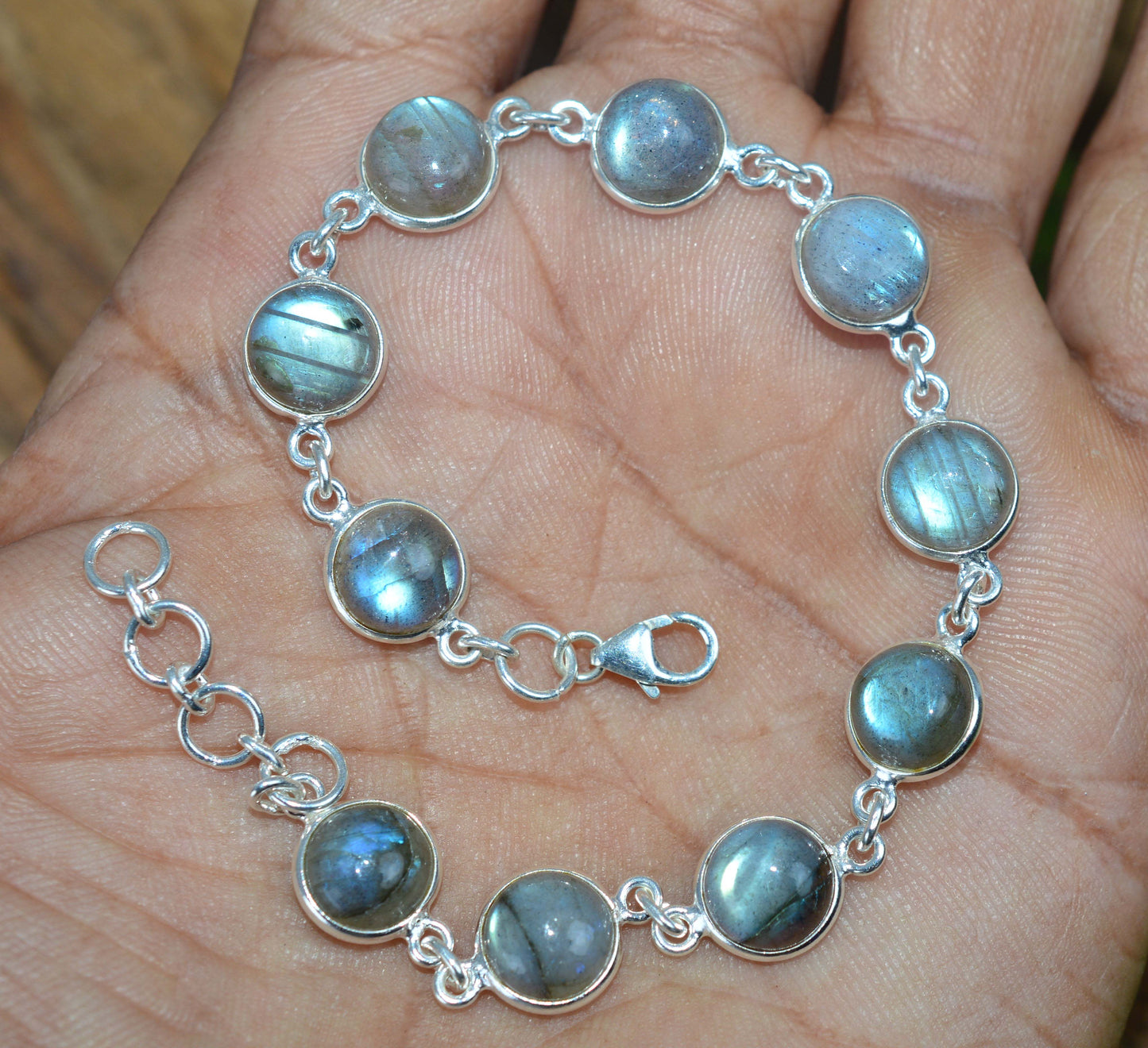925 SOLID STERLING SILVER LABRADORITE HANDMADE BRACELET - 7.5 INCH