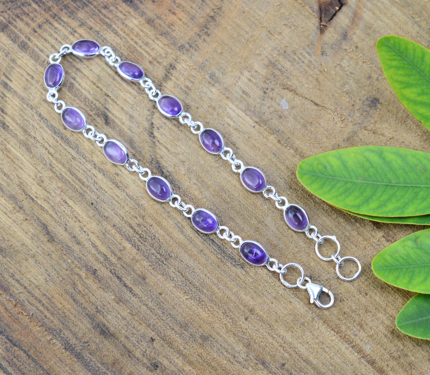 925 SOLID STERLING SILVER PURPLE AMETHYST HANDMADE BRACELET - 8 INCH