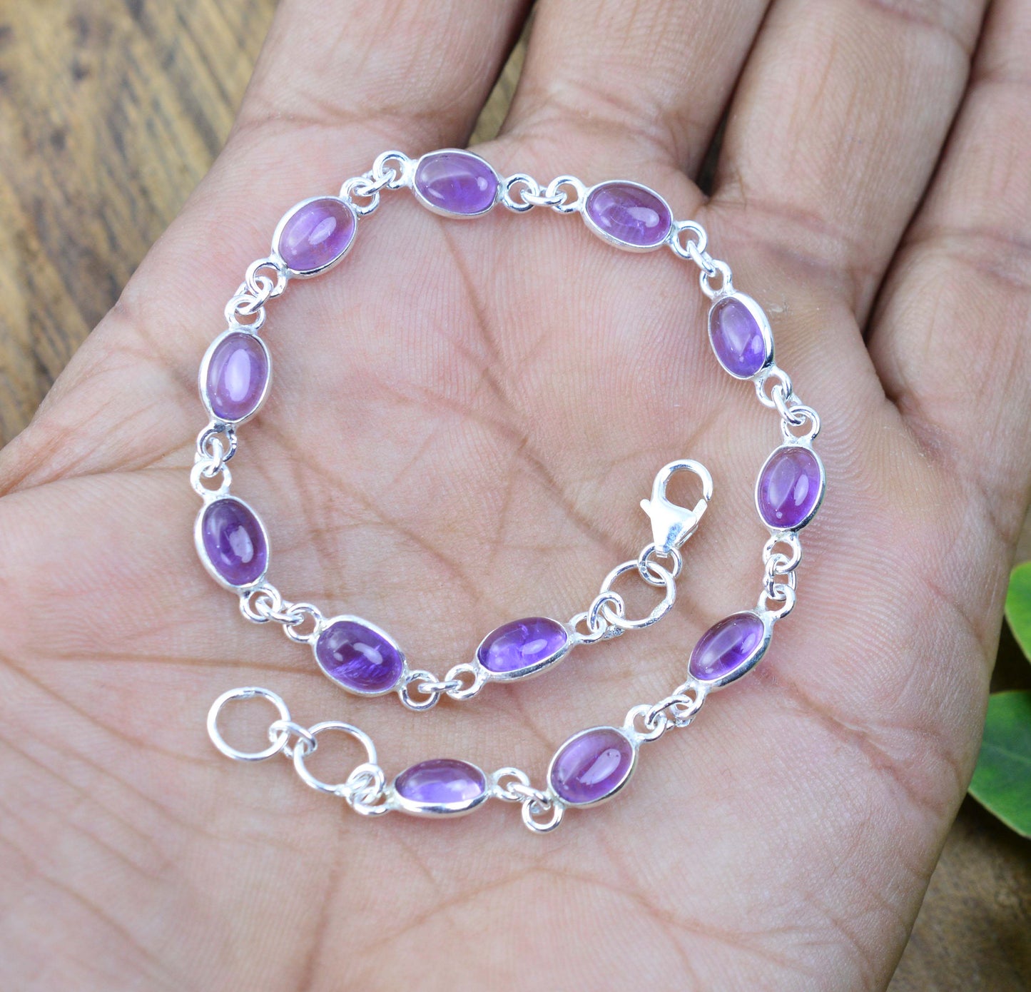 925 SOLID STERLING SILVER PURPLE AMETHYST HANDMADE BRACELET - 8 INCH