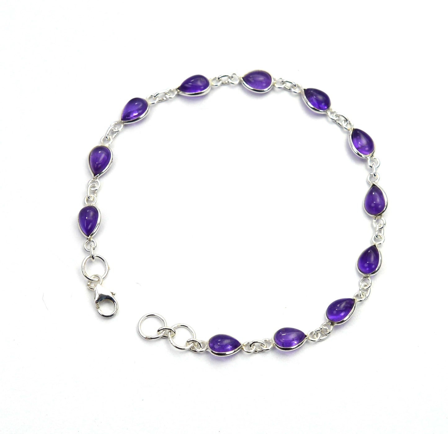 925 SOLID STERLING SILVER PURPLE AMETHYST HANDMADE BRACELET - 8 INCH