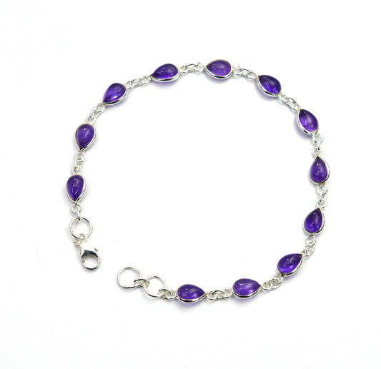 925 SOLID STERLING SILVER PURPLE AMETHYST HANDMADE BRACELET - 8 INCH