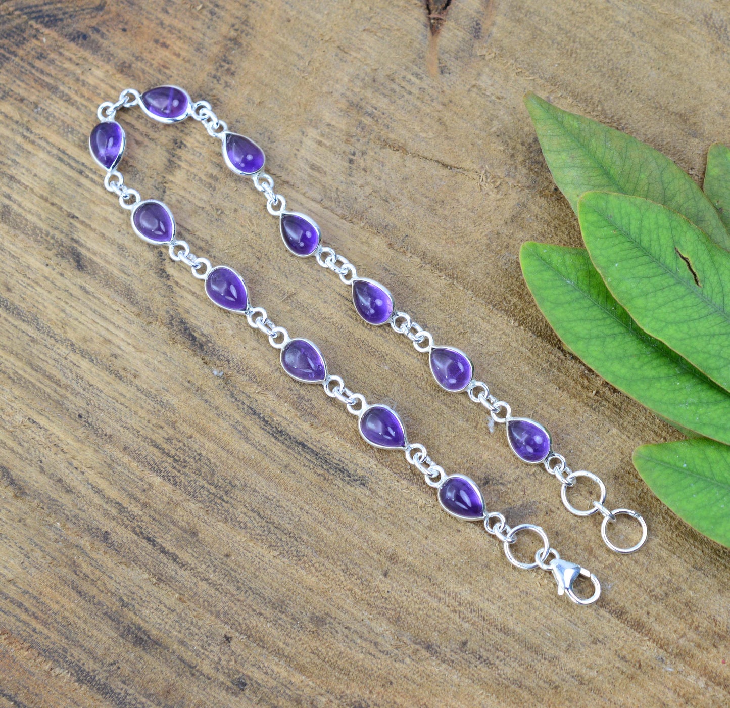 925 SOLID STERLING SILVER PURPLE AMETHYST HANDMADE BRACELET - 8 INCH