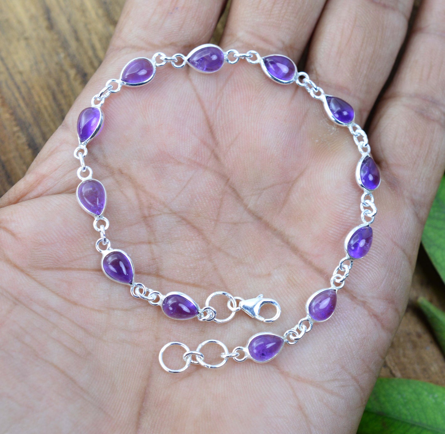925 SOLID STERLING SILVER PURPLE AMETHYST HANDMADE BRACELET - 8 INCH
