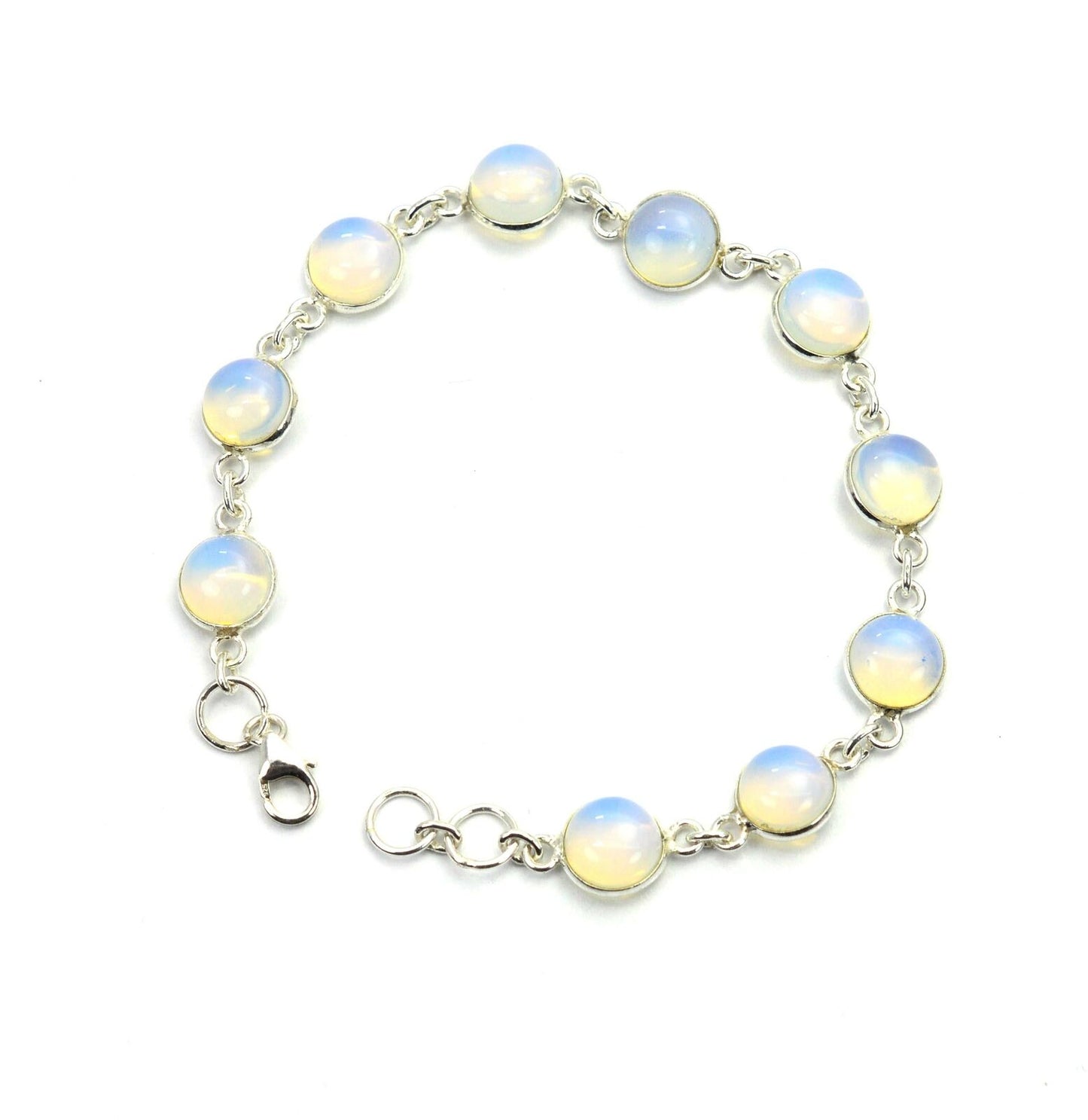 925 SOLID STERLING SILVER MILKY OPALITE HANDMADE BRACELET -  7 INCH