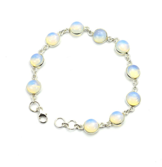 925 SOLID STERLING SILVER MILKY OPALITE HANDMADE BRACELET -  7 INCH