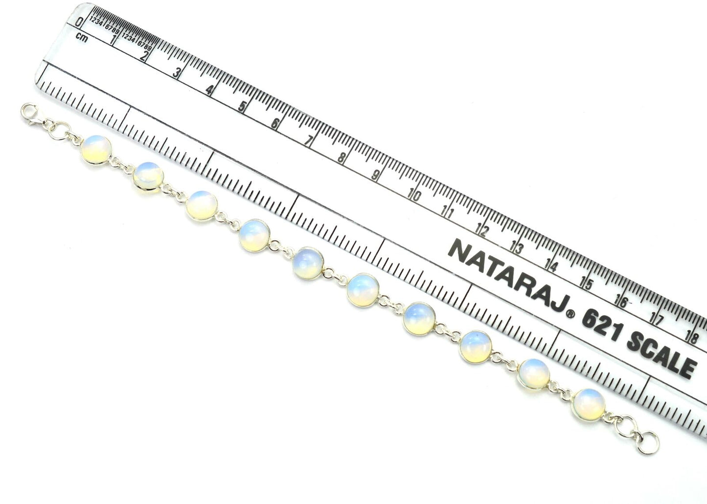 925 SOLID STERLING SILVER MILKY OPALITE HANDMADE BRACELET -  7 INCH