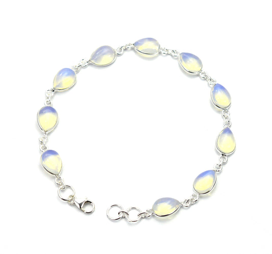 925 SOLID STERLING SILVER MILKY OPALITE HANDMADE BRACELET - 8 INCH