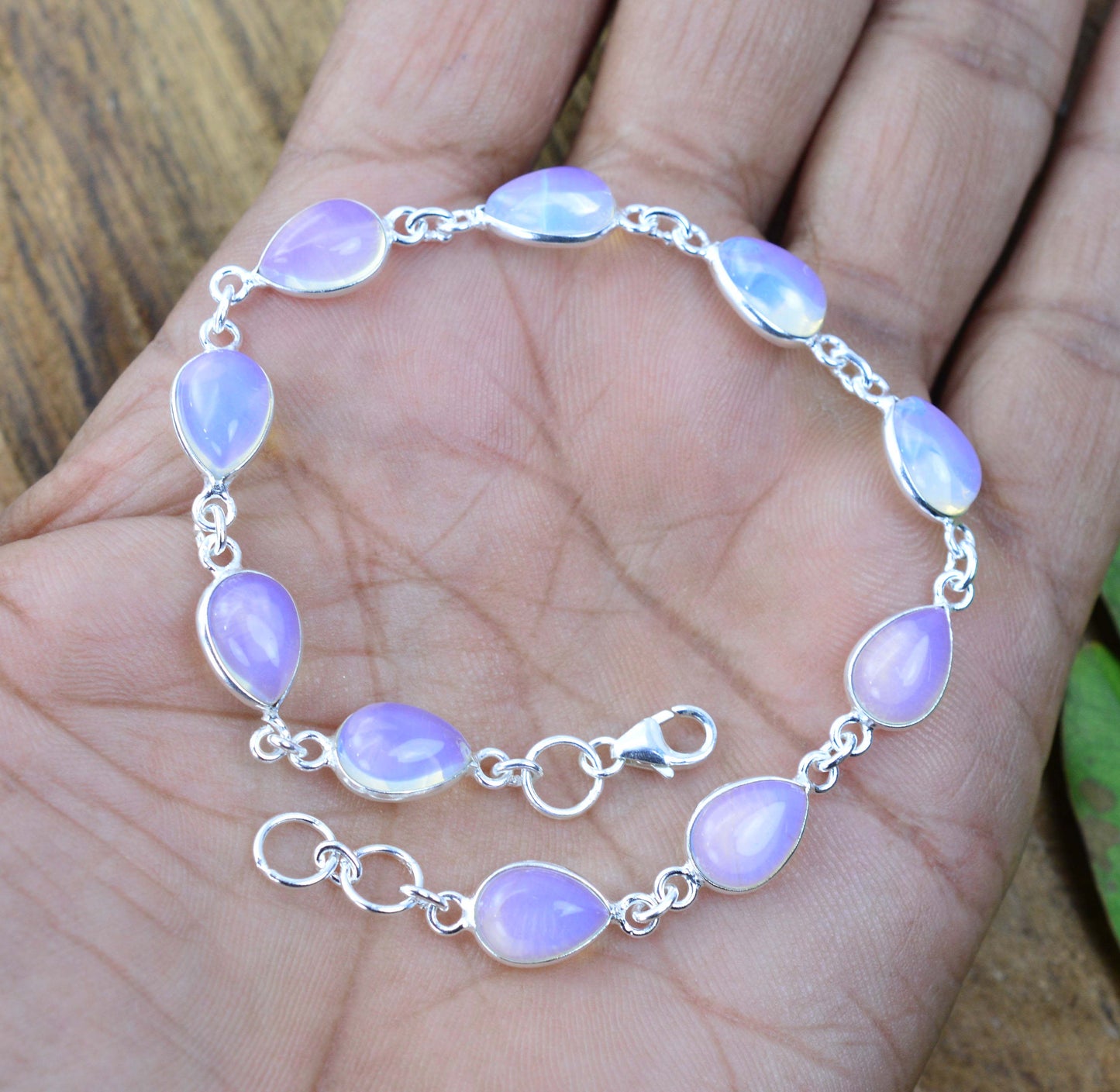 925 SOLID STERLING SILVER MILKY OPALITE HANDMADE BRACELET - 8 INCH
