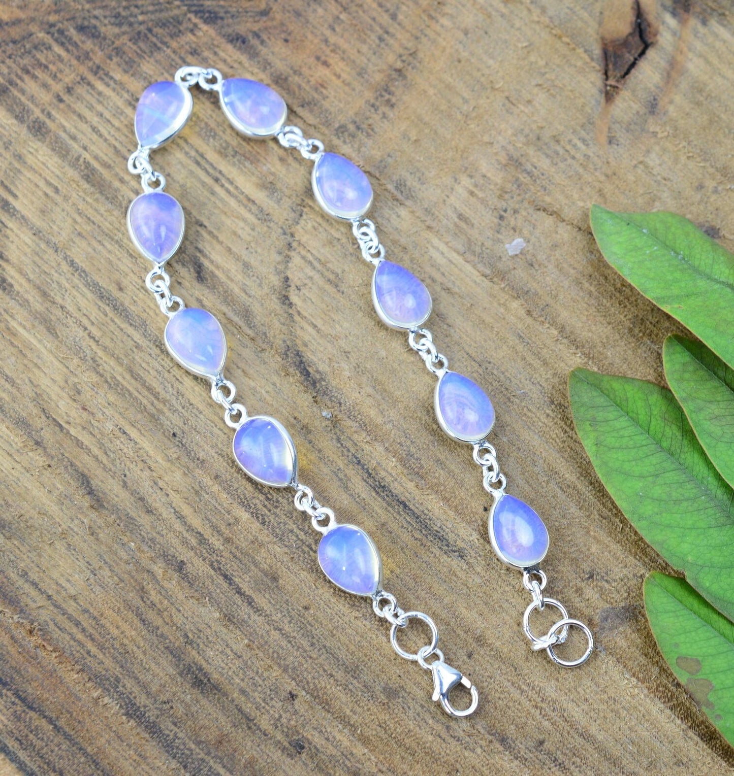 925 SOLID STERLING SILVER MILKY OPALITE HANDMADE BRACELET - 8 INCH