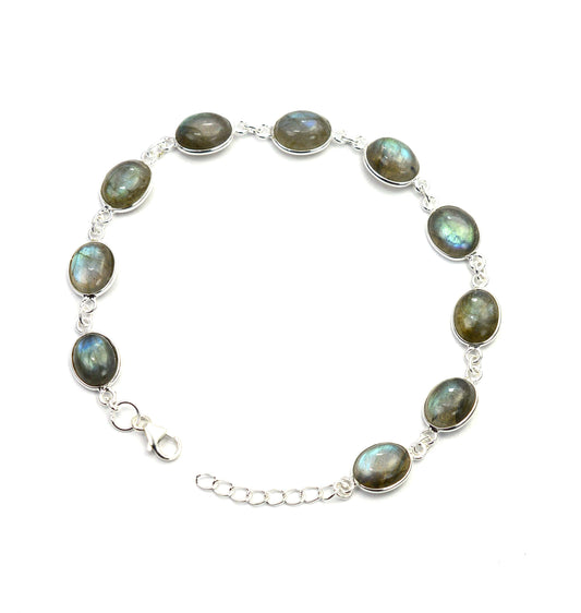 925 SOLID STERLING SILVER LABRADORITE HANDMADE BRACELET - 8.5 INCH