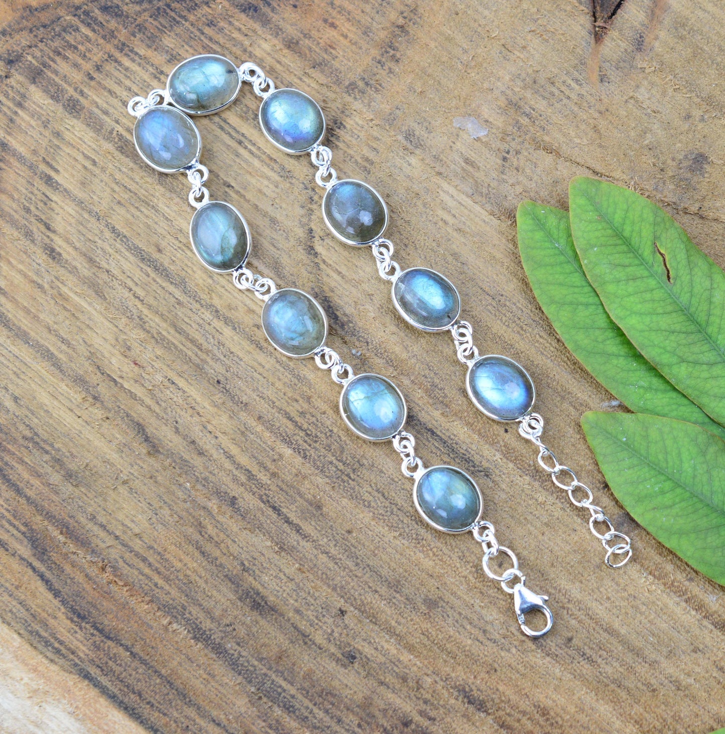 925 SOLID STERLING SILVER LABRADORITE HANDMADE BRACELET - 8.5 INCH