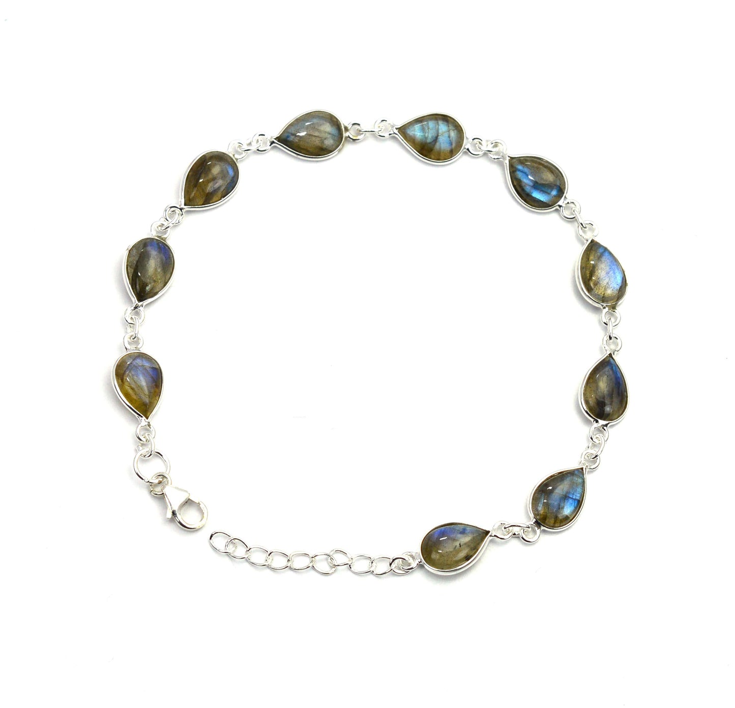 925 SOLID STERLING SILVER LABRADORITE HANDMADE BRACELET - 9 INCH