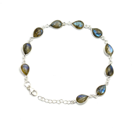 925 SOLID STERLING SILVER LABRADORITE HANDMADE BRACELET - 9 INCH