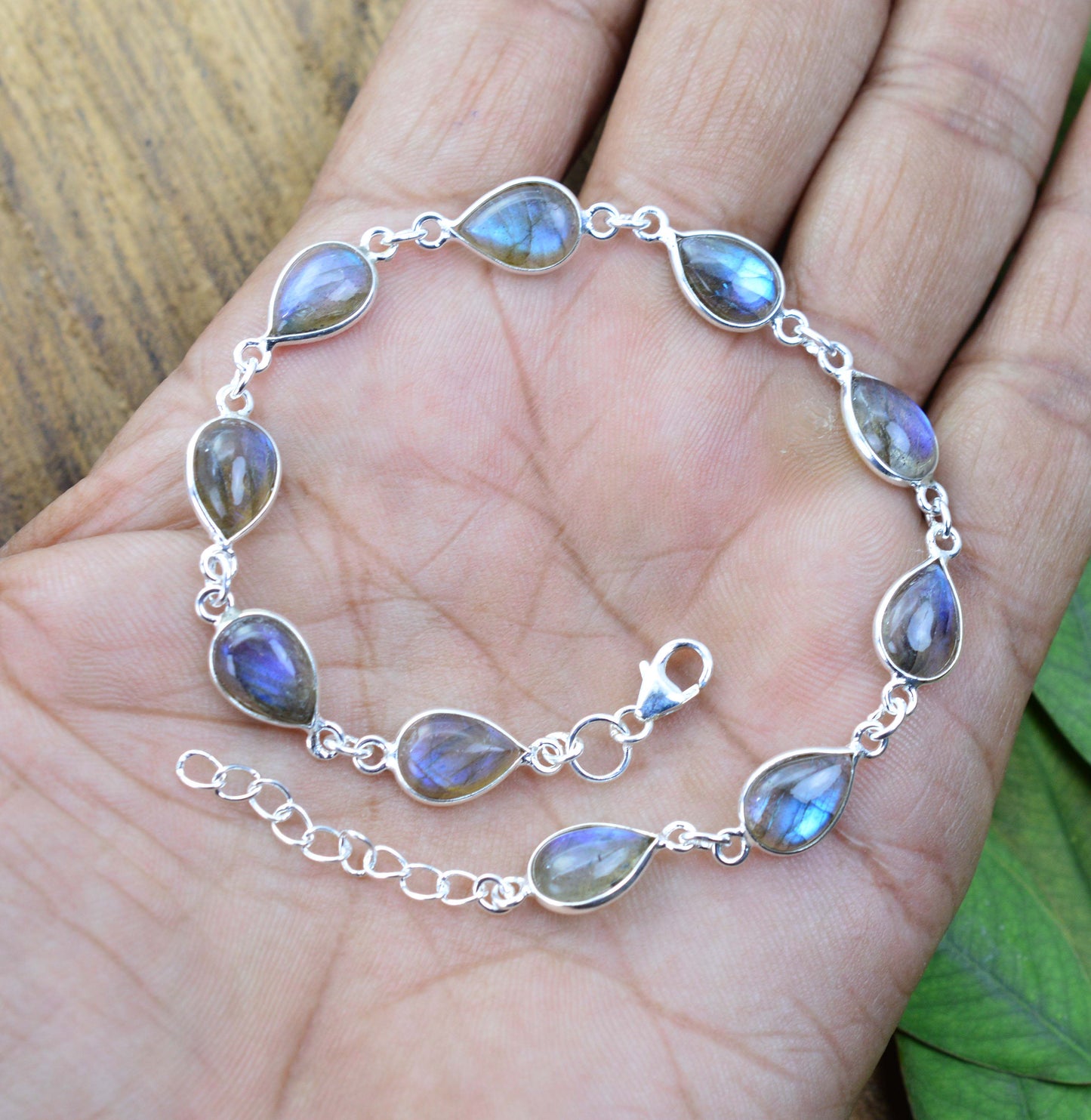 925 SOLID STERLING SILVER LABRADORITE HANDMADE BRACELET - 9 INCH