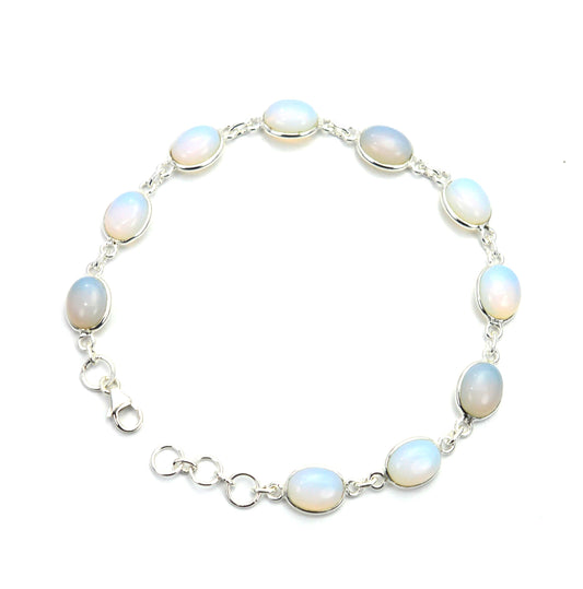 925 SOLID STERLING SILVER MILKY OPALITE HANDMADE BRACELET - 8 INCH