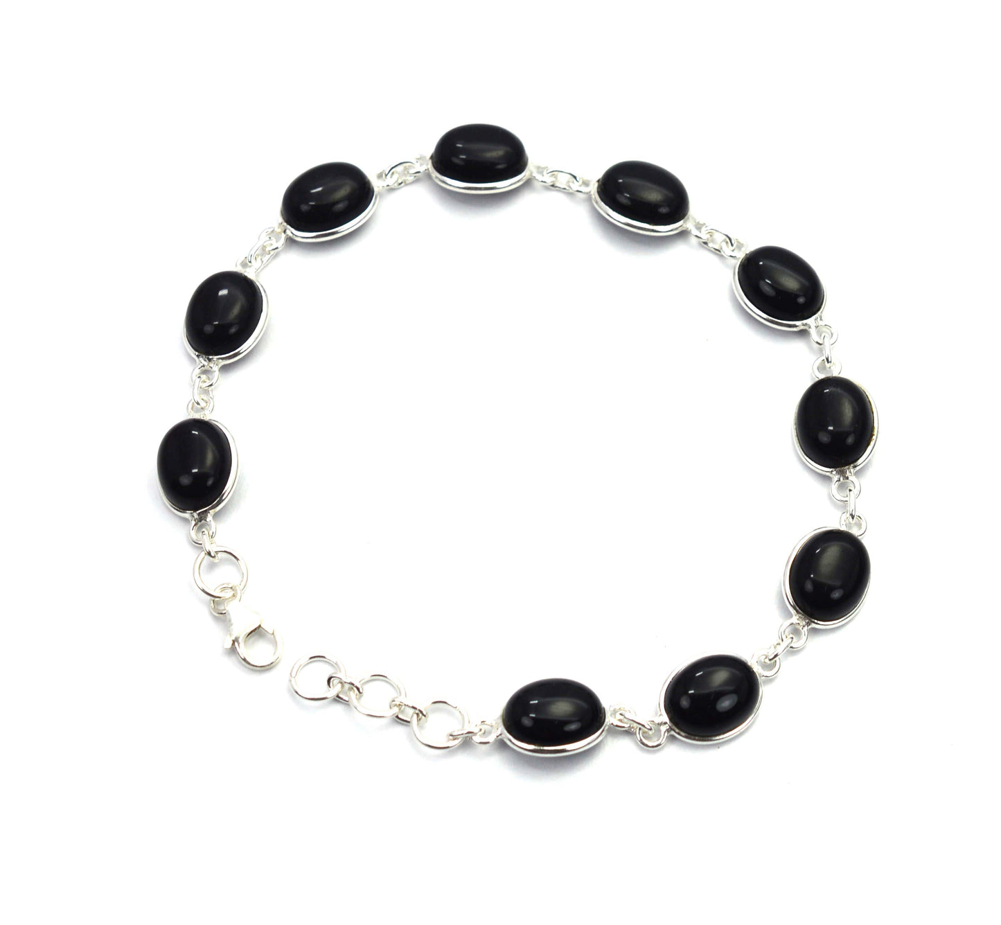 925 SOLID STERLING SILVER BLACK ONYX HANDMADE BRACELET - 8 INCH