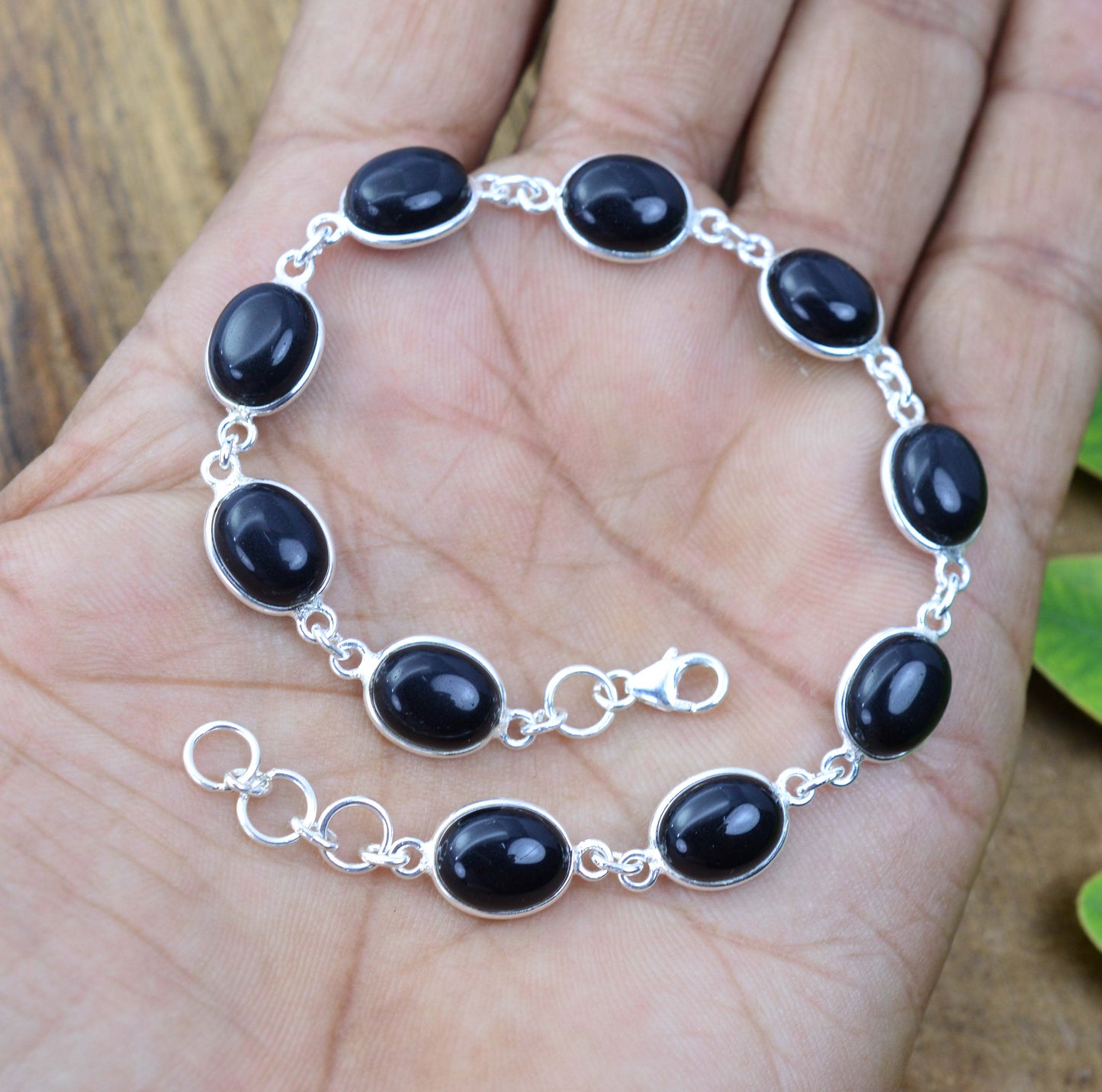 925 SOLID STERLING SILVER BLACK ONYX HANDMADE BRACELET - 8 INCH