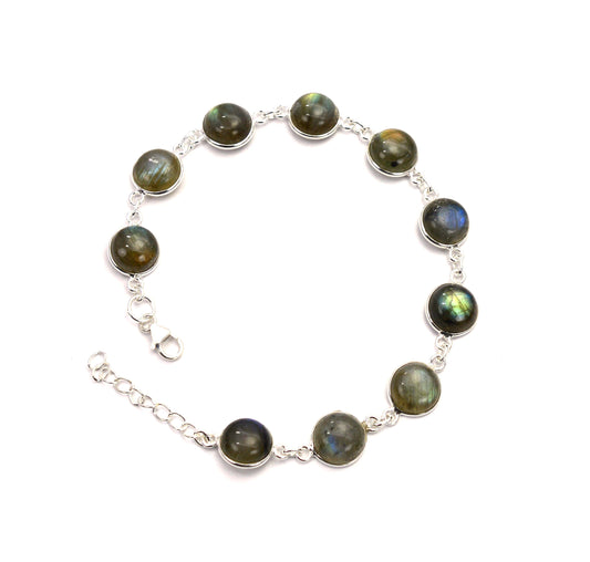 925 SOLID STERLING SILVER LABRADORITE HANDMADE BRACELET - 8 INCH