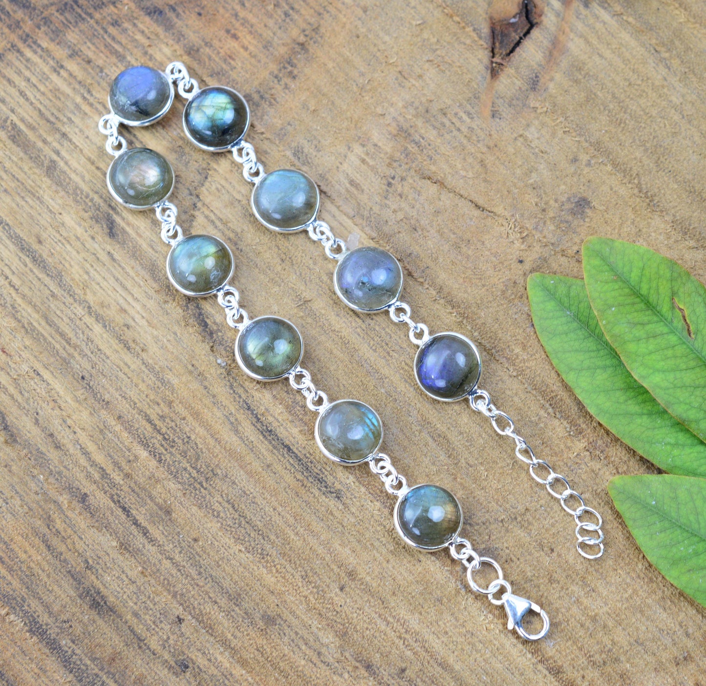 925 SOLID STERLING SILVER LABRADORITE HANDMADE BRACELET - 8 INCH
