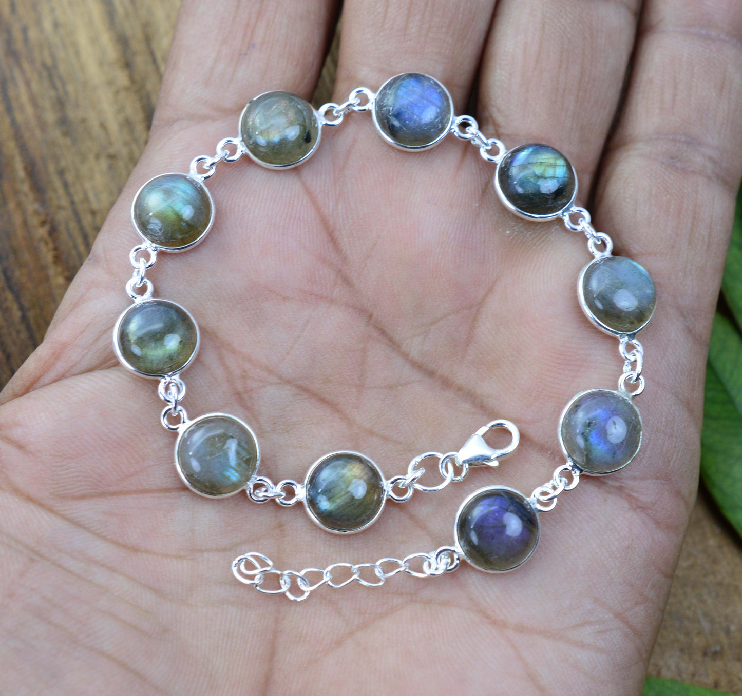 925 SOLID STERLING SILVER LABRADORITE HANDMADE BRACELET - 8 INCH