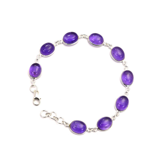 925 SOLID STERLING SILVER PURPLE AMETHYST HANDMADE BRACELET - 7.5 INCH