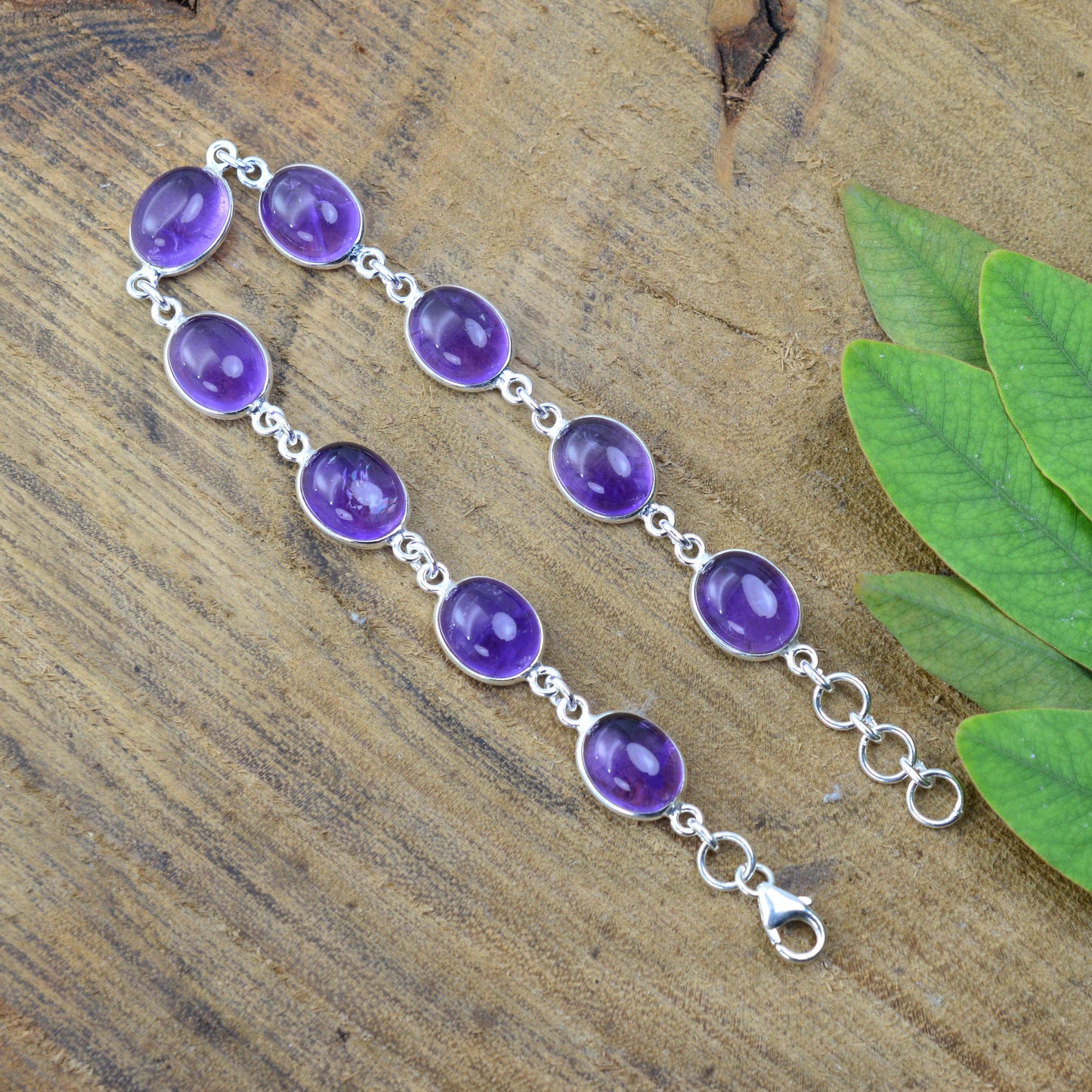 925 SOLID STERLING SILVER PURPLE AMETHYST HANDMADE BRACELET - 7.5 INCH