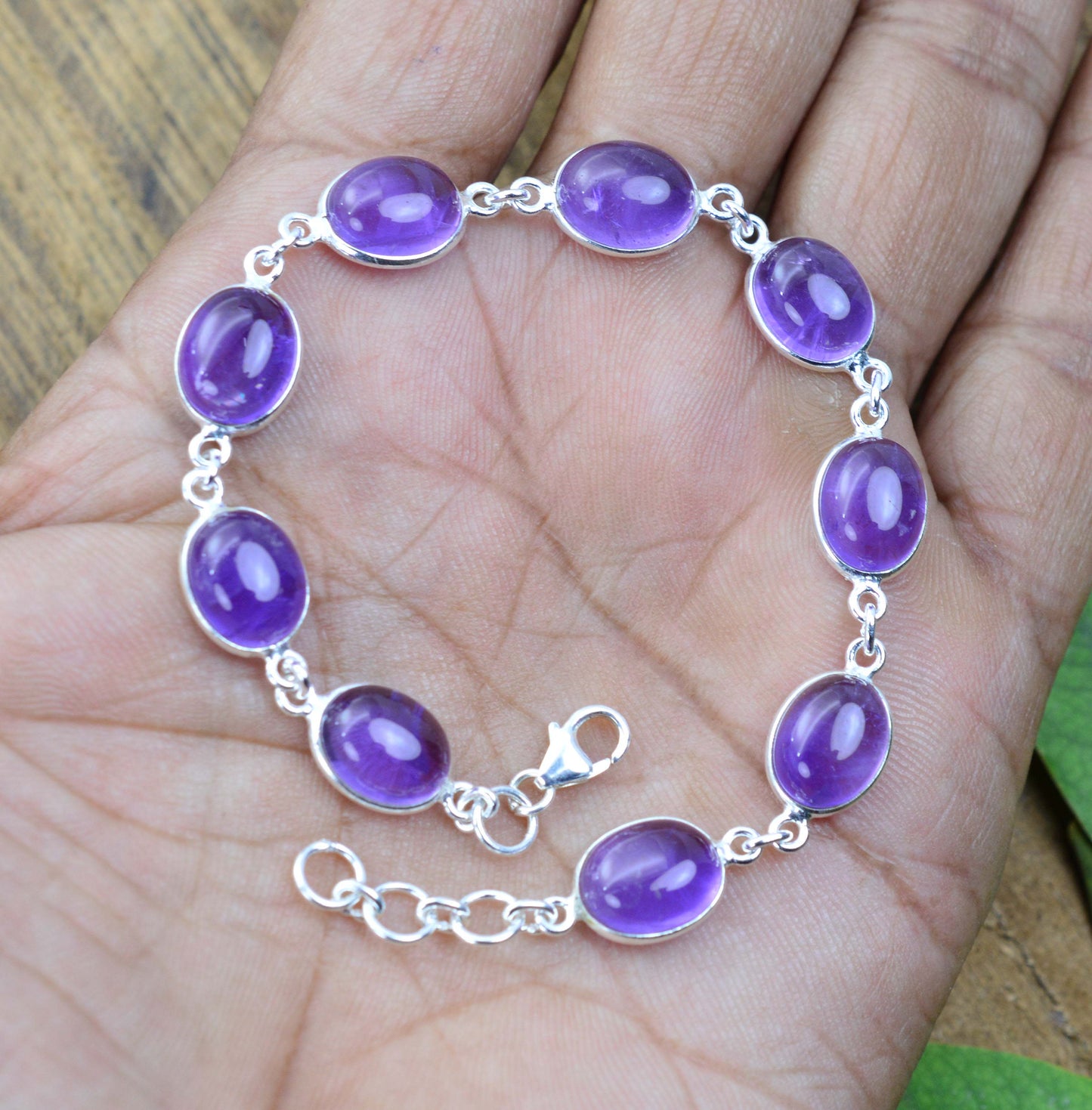 925 SOLID STERLING SILVER PURPLE AMETHYST HANDMADE BRACELET - 7.5 INCH