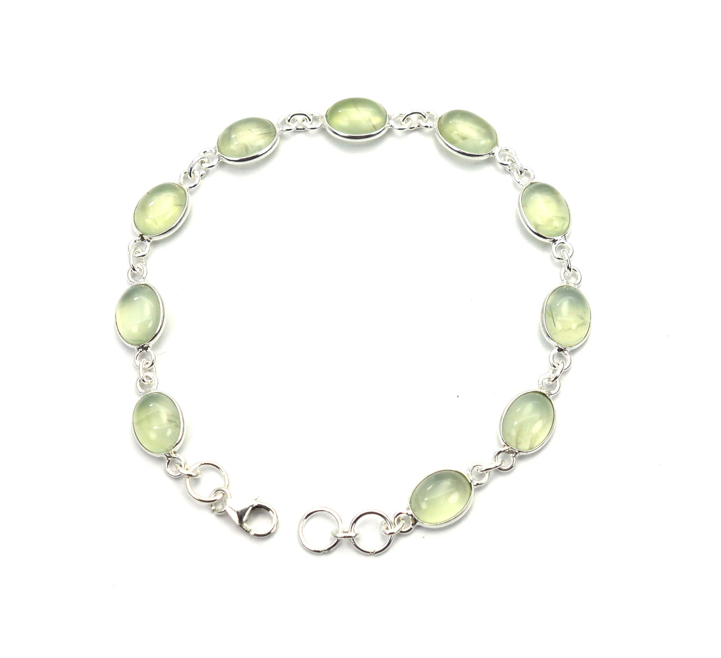 925 SOLID STERLING SILVER Green PREHNITE HANDMADE BRACELET  - 7.5 INCH