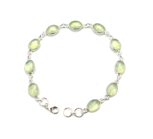 925 SOLID STERLING SILVER Green PREHNITE HANDMADE BRACELET  - 7.5 INCH