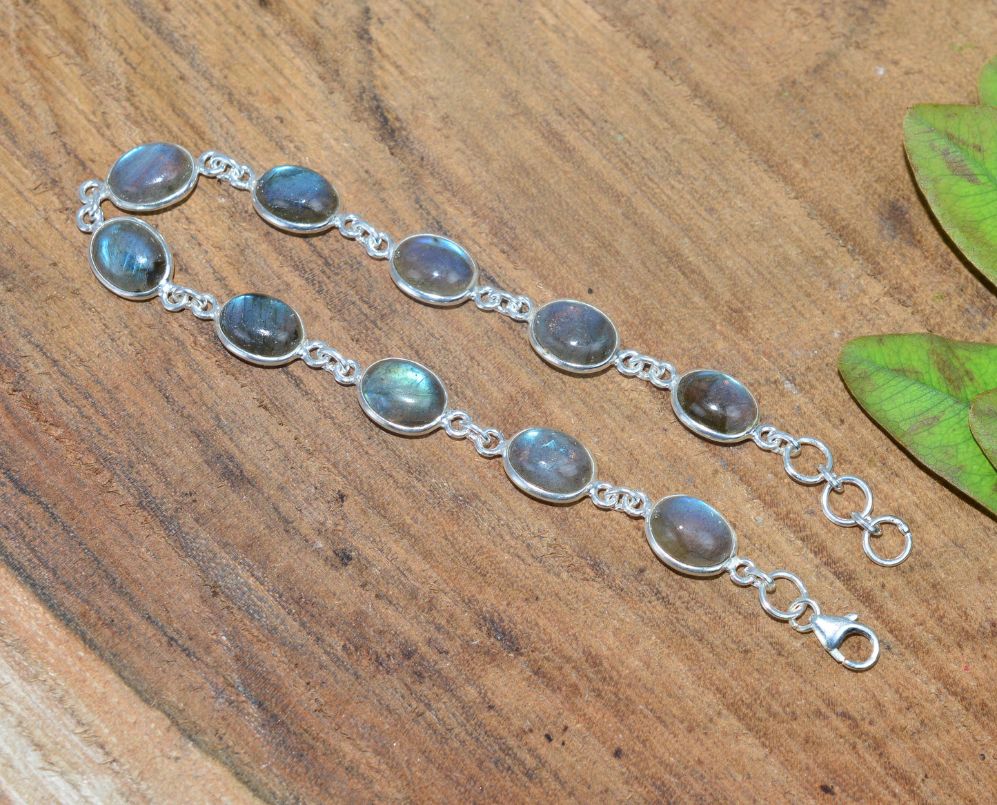 925 SOLID STERLING SILVER LABRADORITE HANDMADE BRACELET - 8 INCH