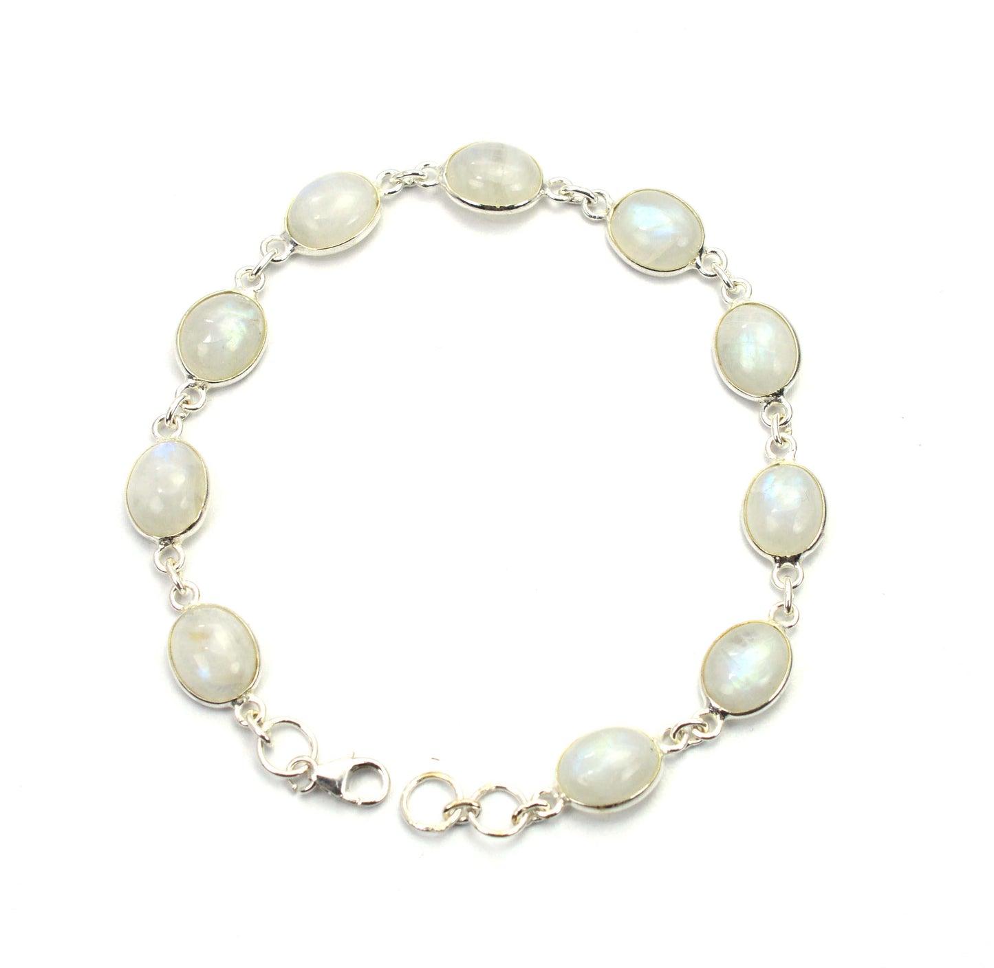 925 SOLID STERLING SILVER WHITE RAINBOW MOONSTONE HANDMADE BRACELET - 8 INCH